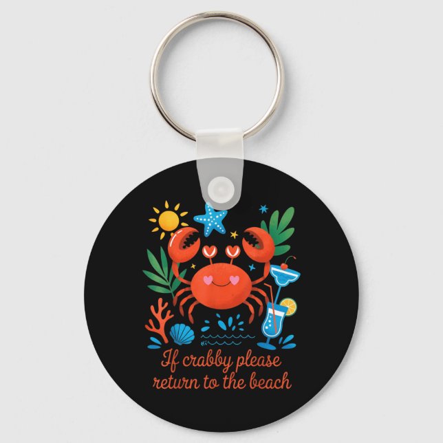 Cute Crab Beach Funny Summer Vacation Ocean Lover Key Ring (Front)