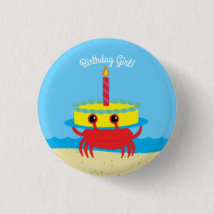 Cute Crab Beach Kid's Birthday Party 3 Cm Round Badge