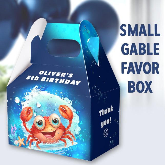 Cute Crab Boy Birthday Navy Blue Pool Party Favour Box (Cute Crab Small Gable Favor Boxes - You can choose from 3 sizes of these gable favor boxes)
