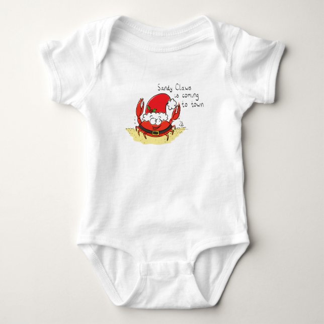 Cute Crab Christmas Funny Holiday Santa Cartoon Baby Bodysuit (Front)