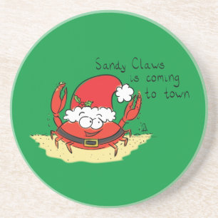 Cute Crab Christmas Funny Holiday Santa Cartoon Coaster