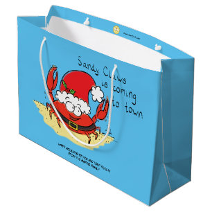 Cute Crab Christmas Funny Holiday Santa Cartoon Large Gift Bag