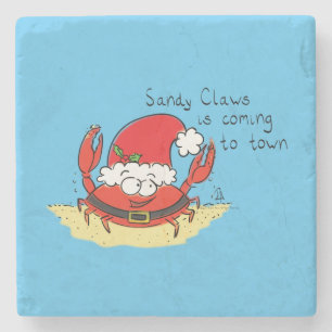 Cute Crab Christmas Funny Holiday Santa Cartoon Stone Coaster