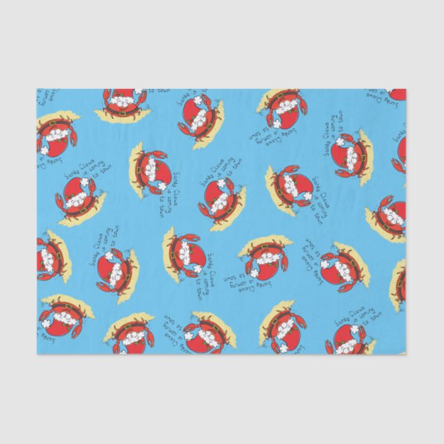 Cute Crab Christmas Funny Holiday Santa Cartoon Tissue Paper (Front)