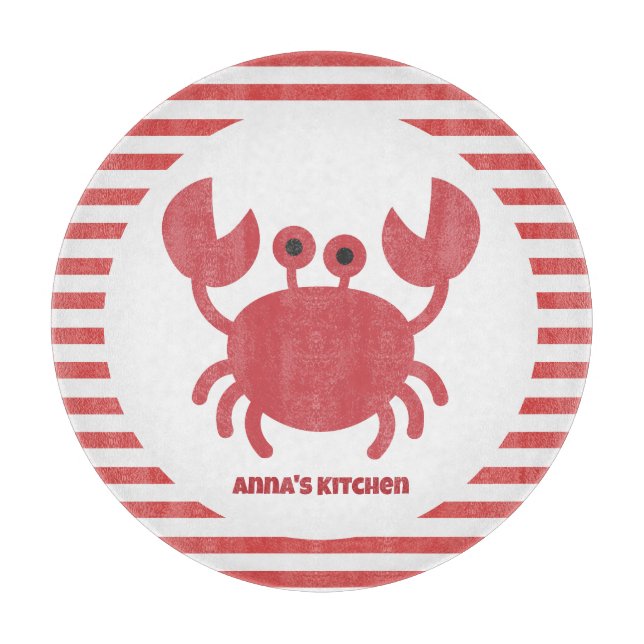 Cute Crab - Red & White Stripes Personalised Cutting Board (Front)