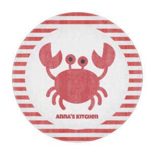 Cute Crab - Red & White Stripes Personalized Cutting Board