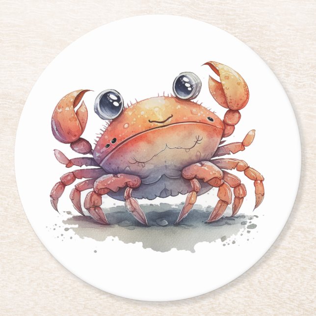 Cute Crab Round Paper Coaster (Front)