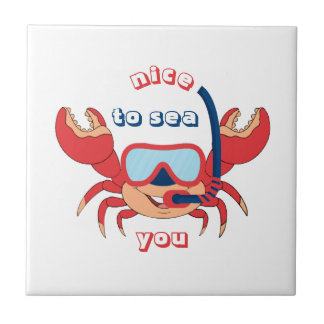 Cute Crab Snorkel Cartoon Nice To Sea You Tile