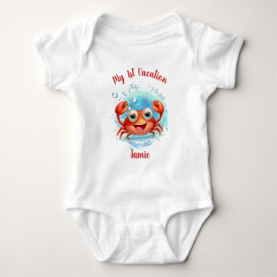 Cute Crab Summer Vacation Crabbing Name Baby Bodysuit