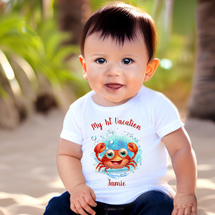Cute Crab Summer Vacation Crabbing Name Baby T-Shirt