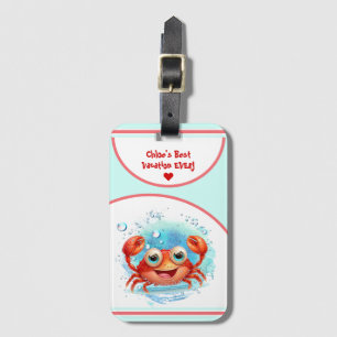 Cute Crab Summer Vacation Custom text Girl Luggage Tag