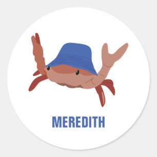Cute Crab Wearing a Beach Hat Personalized Classic Round Sticker