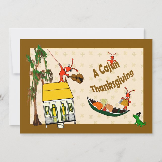 Cute Crawfish and Alligator Cajun Thanksgiving Invitation (Front)