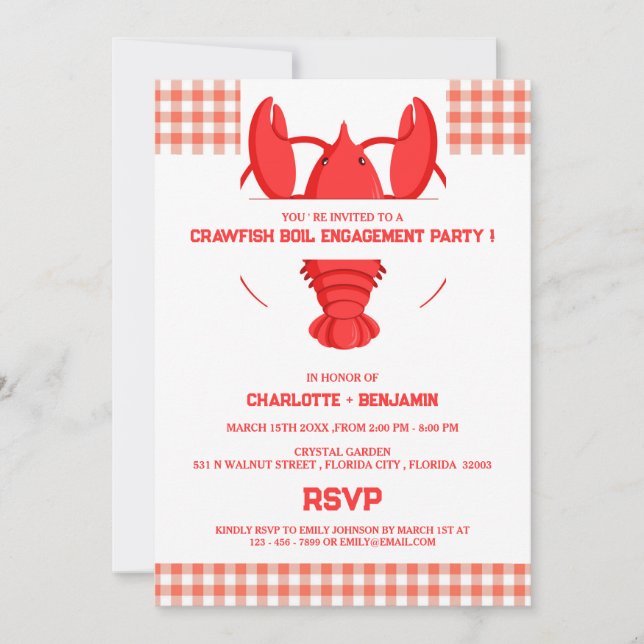 Cute Crawfish Boil  Engagement Party Invitation (Front)