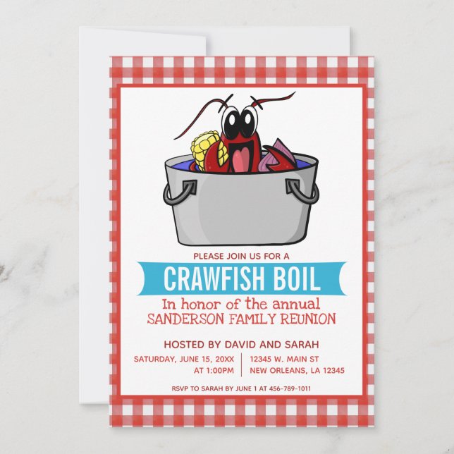 Cute Crawfish Boil Family Reunion Seafood Party Invitation (Front)
