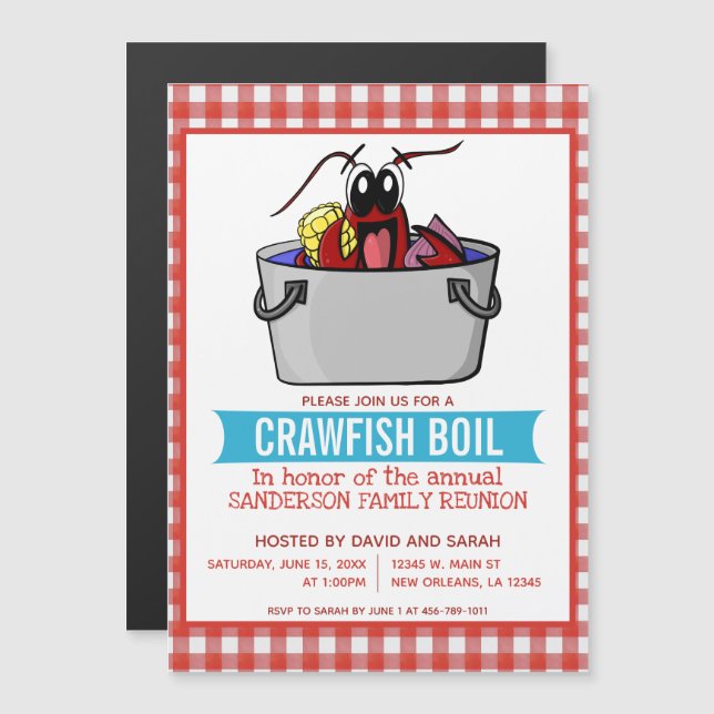 Cute Crawfish Boil Seafood Party Family Reunion Magnetic Invitation (Front/Back)