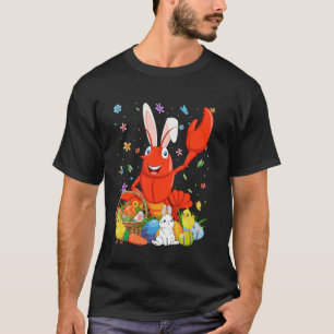 Cute Crawfish Bunny Ears Easter Eggs Basket Happy T-Shirt