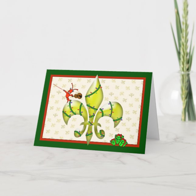Cute Crawfish Fleur de Lis Christmas Greeting Holiday Card (Front)