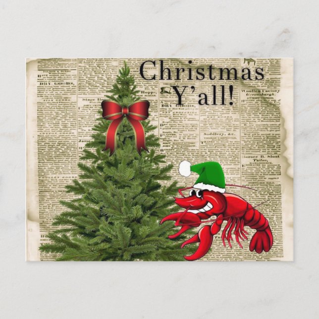 Cute Crawfish It’s Christmas Y’all Postcard (Front)