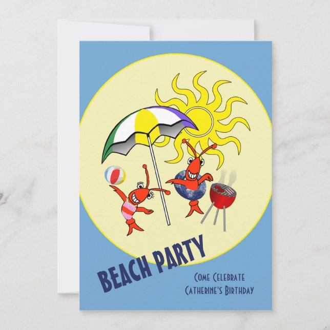 Cute Crawfish Lobster Beach Party Invitation (Front)