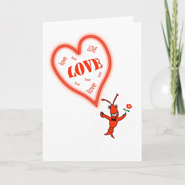 Cute Crawfish / Lobster Heart Love Valentine Holiday Card (Front)