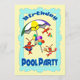 Cute Crawfish Lobster Pool Party Child Blue Invitation