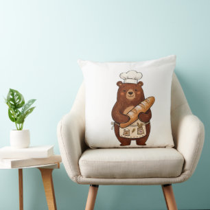 Cute Crayon Baker Bear with French Bread Chef T-Sh Cushion