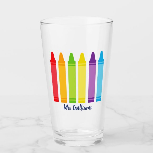 Cute Crayon Custom Elementary School Teacher Glass (Front)