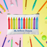 Cute Crayon Elementary School Teacher Custom Accessory Pouch<br><div class="desc">A beautiful Teacher Appreciation Week or End of Year gift for a kindergarten class to give to their elementary school teacher. Custom made with his or her name underneath a cute rainbow of crayons. An adorable pencil bag accessory pouch for a preschool teacher with a pretty,  personalised monogram.</div>