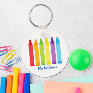 Cute Crayon Elementary School Teacher Personalised Key Ring