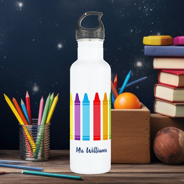 Cute Crayon Elementary Teacher Custom 710 Ml Water Bottle (Creator Uploaded)