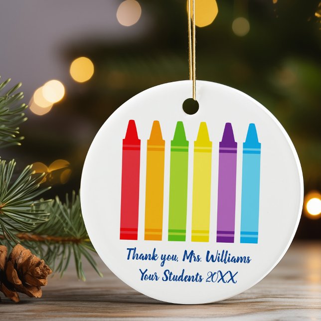 Cute Crayon Elementary Teacher Custom Thank You Ceramic Tree Decoration (Creator Uploaded)