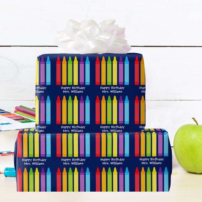 Cute Crayon Elementary Teacher Custom Wrapping Paper (Creator Uploaded)
