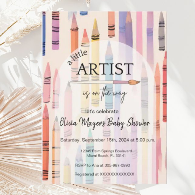 Cute Crayon Pastel Little Artist Baby Shower  Invitation (Creator Uploaded)