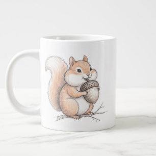 Cute Crayon Squirrel with Acorn Hand Drawn Coffee Large Coffee Mug