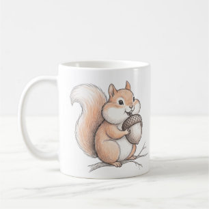Cute Crayon Squirrel with Acorn Hand Drawn Coffee  Mug