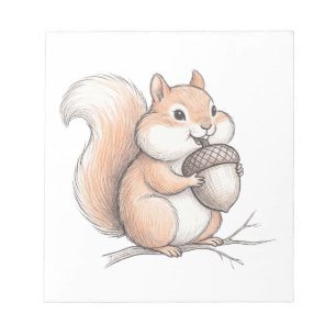 Cute Crayon Squirrel with Acorn Hand Drawn Coffee  Notepad