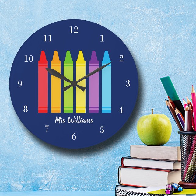 Cute Crayon Teacher Custom Classroom Large Clock (Creator Uploaded)