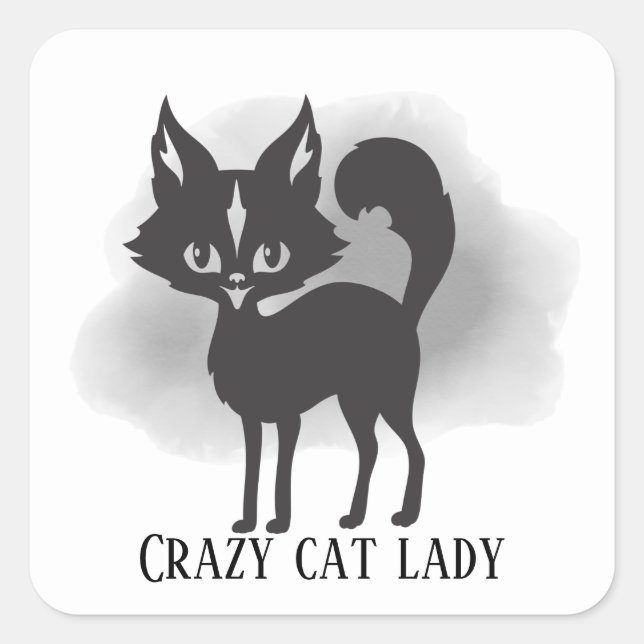 cute crazy cat lady add text  square sticker (Front)