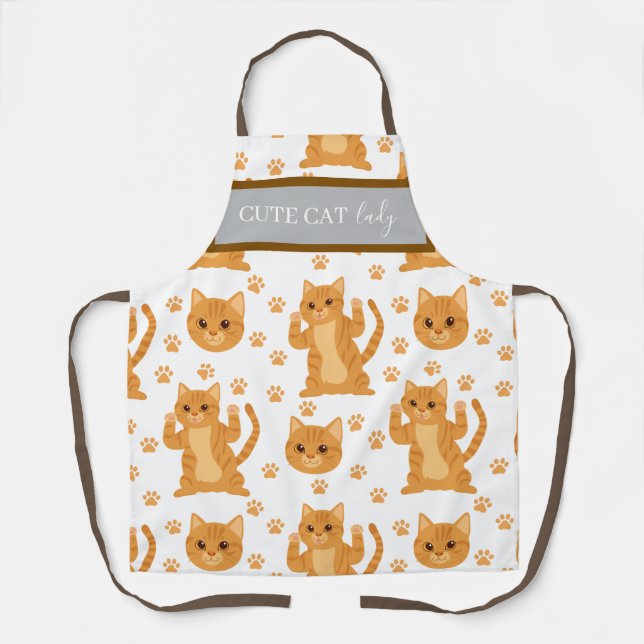 Cute Crazy Cat Lady Watercolor Modern Apron (Front)