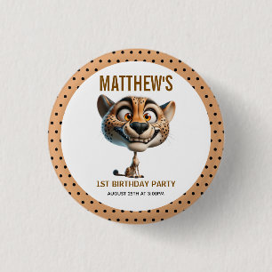 Cute Crazy Cheetah Farm Theme 1st Birthday 3 Cm Round Badge