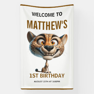 Cute Crazy Cheetah Farm Theme 1st Birthday Banner