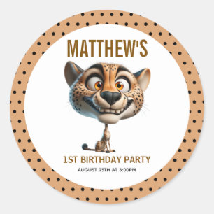 Cute Crazy Cheetah Farm Theme 1st Birthday Classic Round Sticker