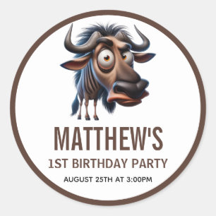 Cute Crazy Cheetah Farm Theme 1st Birthday Classic Round Sticker