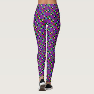 CUTE Crazy Colourful Cool Rainbow Cats on Purple Leggings