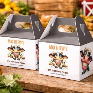 Cute Crazy Cow Farm Theme 1st Birthday Favour Box