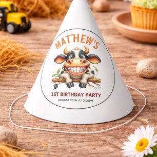 Cute Crazy Cow Farm Theme 1st Birthday Party Hat