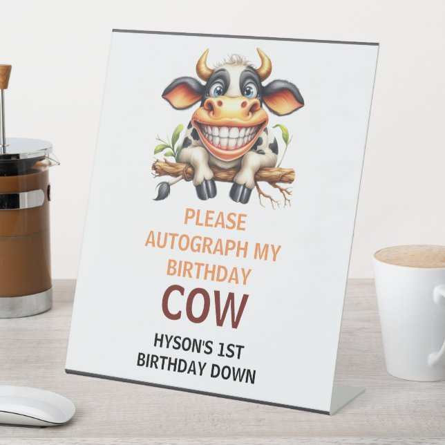 Cute Crazy Cow Farm Theme 1st Birthday Pedestal Sign (In SItu)
