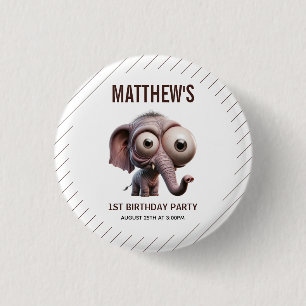 Cute Crazy elephant Farm Theme 1st Birthday 3 Cm Round Badge