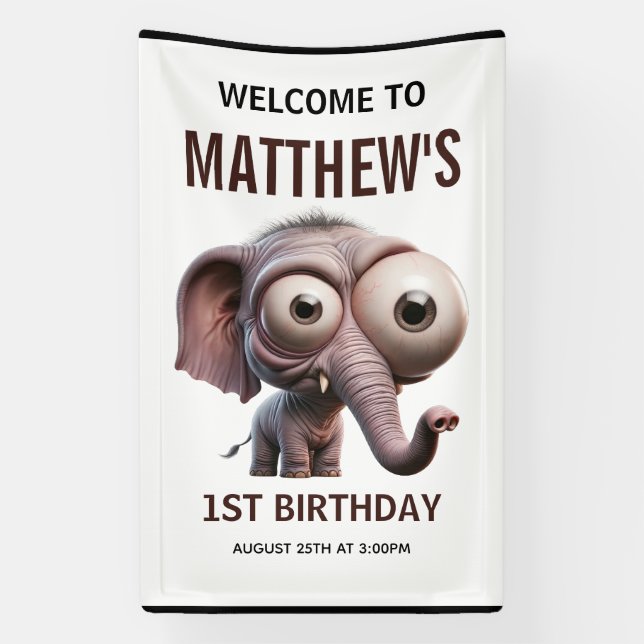 Cute Crazy elephant Farm Theme 1st Birthday Banner (Vertical)